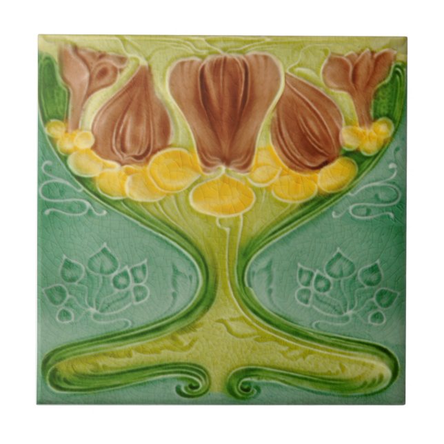 Jugendstil c1900 Malkin Detailed Floral Repro Fliese (Vorderseite)