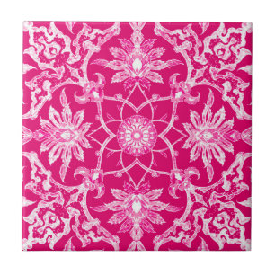 Jugendstil chinesisches Muster - Fuchsia Rosa Fliese