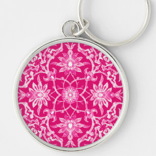 Jugendstil chinesisches Muster - Fuchsia Rosa Schlüsselanhänger