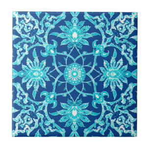 Jugendstil chinesisches Muster - Türkis und Blau Fliese