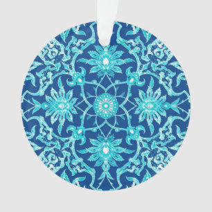 Jugendstil chinesisches Muster - Türkis und Blau Ornament