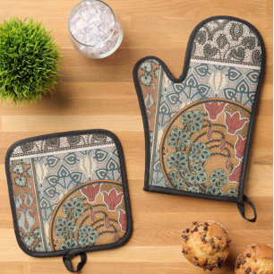 Jugendstil Cyclamen floral Eugene Grasset elegant Ofenhandschuh & Topflappen-Set