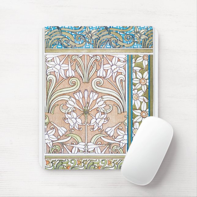Jugendstil-Daffodische Blume Vintage textilen Blum Mousepad (Mit Mouse)