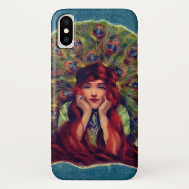 Jugendstil-Deko elegante Pfauenfedern Case-Mate iPhone Hülle (Rückseite)