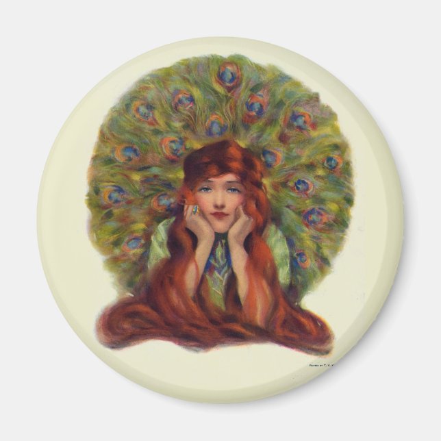 Jugendstil-Deko elegante Pfauenfedern Magnet (Vorne)