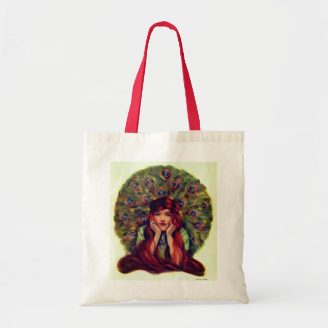 Jugendstil-Deko elegante Pfauenfedern Tragetasche (Vorne)