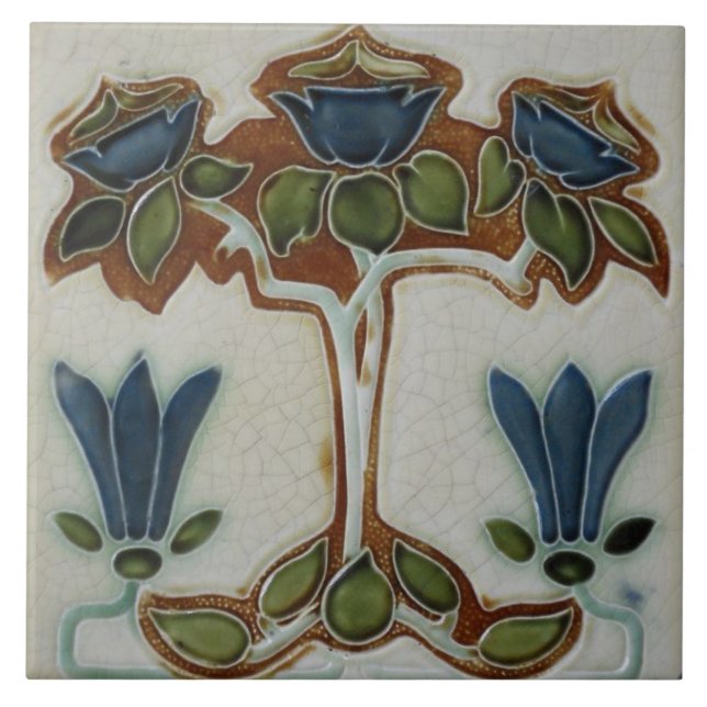 Jugendstil-Dekorationskamin im Tile-Art-Stil Fliese (Vorderseite)