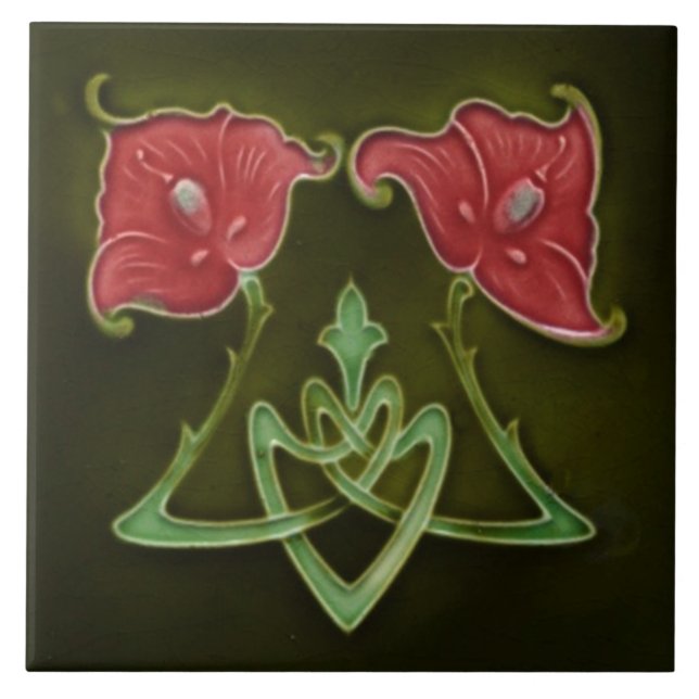 Jugendstil-Dekorationskamin im Tile-Art-Stil Fliese (Vorderseite)