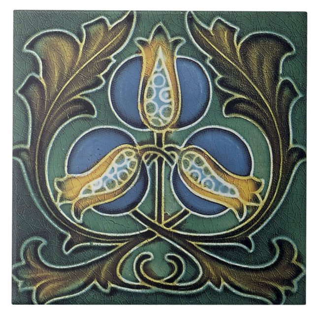 Jugendstil-Dekorationskamin im Tile-Art-Stil Fliese (Vorderseite)
