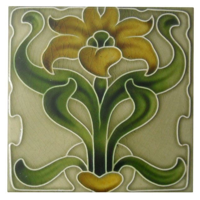 Jugendstil-Dekorationskamin im Tile-Art-Stil Fliese (Vorderseite)