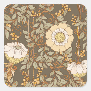 Jugendstil: Dekorative Blumen Vintage. Quadratischer Aufkleber