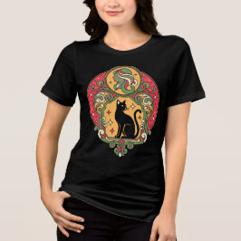 Jugendstil-Design mit schwarzer Katze Tri-Blend Shirt