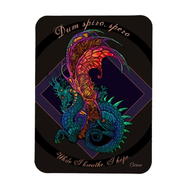 Jugendstil-Drache mit lateinischem Motto Magnet (Vertikal)