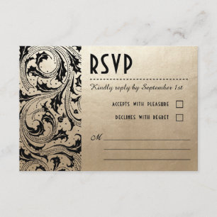 Jugendstil-Dream Wedding RSVP Cards - Gold & Black