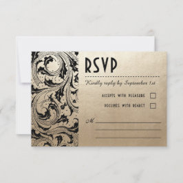 Jugendstil-Dream Wedding RSVP Cards - Gold & Black Karte