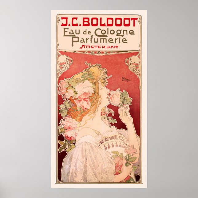 Jugendstil-Duftwerbung mit Rose Poster (Vorne)