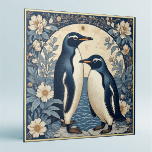Jugendstil Eisvögel Pinguin-Paar Blumendekor  Fliese