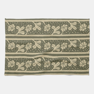 Jugendstil Elegante Blumen Beige und Salbei Grün Geschirrtuch
