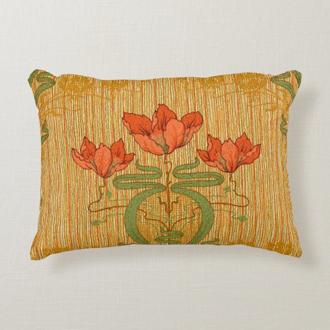Jugendstil elegante Blumenmohn-Blume viktorianisch Dekokissen (Vorderseite)