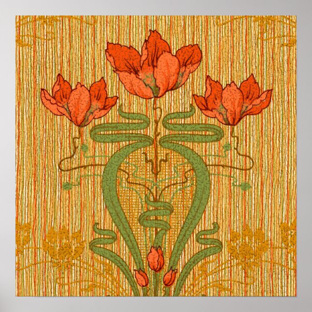 Jugendstil elegante Blumenmohn-Blume viktorianisch Poster (Vorne)