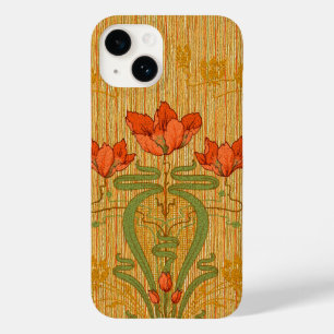 Jugendstil elegante Blumenmohngoldgrün rot Case-Mate iPhone 14 Hülle