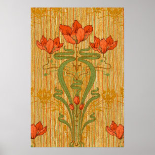 Jugendstil elegante florale Mohnblumen viktorianis Poster