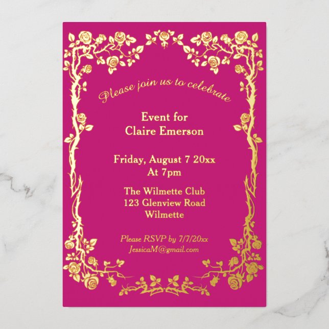 Jugendstil Elegante Rose Gilded Celebration Folieneinladung (Vorderseite)