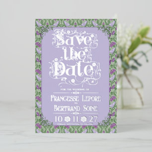 Jugendstil Elegante Turteltauben Lavendel Folieneinladung