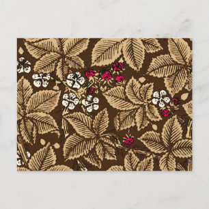 Jugendstil-Erdbeeren und Blätter, dunkelbraun Postkarte