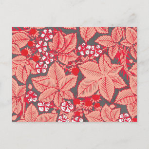Jugendstil-Erdbeeren und Blätter, Korallenorange Postkarte