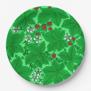 Jugendstil-Erdbeeren und Blätter, Limettengrün Pappteller