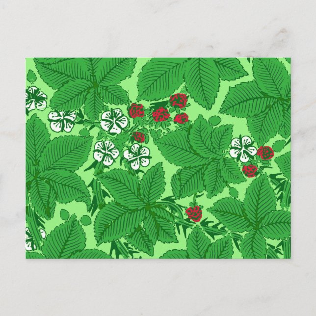 Jugendstil-Erdbeeren und Blätter, Limettengrün Postkarte (Vorderseite)