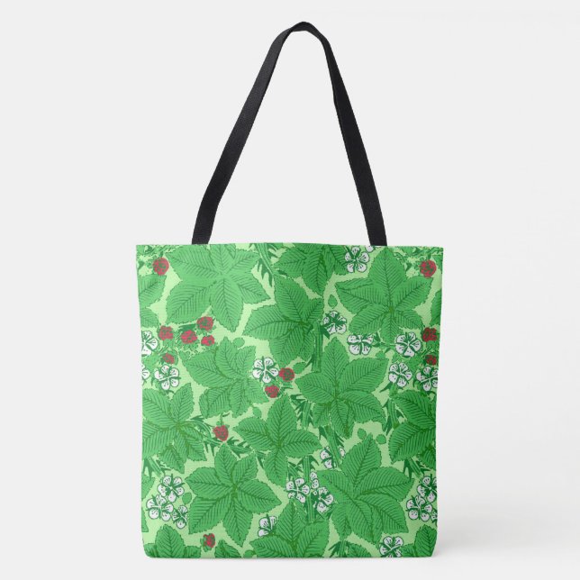 Jugendstil-Erdbeeren und Blätter, Limettengrün Tasche (Vorderseite)