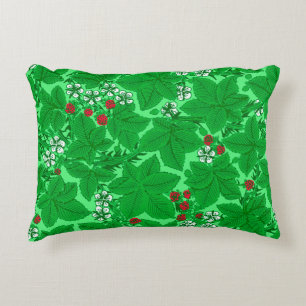 Jugendstil-Erdbeeren und Blätter, Limettengrün Zierkissen
