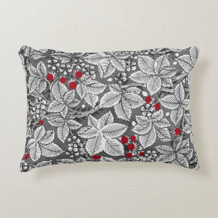 Jugendstil Erdbeeren und Blätter, Silbergrau Dekokissen