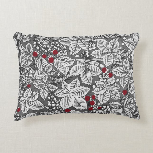 Jugendstil Erdbeeren und Blätter, Silbergrau Dekokissen (Vorderseite)