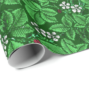 Jugendstil Erdbeeren und Blätter, Smaragdgrün Geschenkpapier