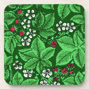 Jugendstil-Erdbeeren und Blätter, Smaragdgrün Getränkeuntersetzer