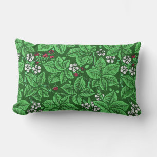 Jugendstil-Erdbeeren und Blätter, Smaragdgrün Lendenkissen