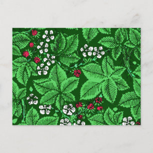Jugendstil-Erdbeeren und Blätter, Smaragdgrün Postkarte