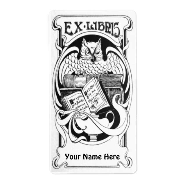 Jugendstil-Eule Ex Libris Buchzeichen Aufkleber (Vorne)