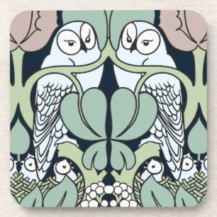 Jugendstil Eulennest-Muster Korkuntersetzer-Set Getränkeuntersetzer