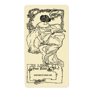 Jugendstil Ex Libris Girl & Book on Rose Vorlage