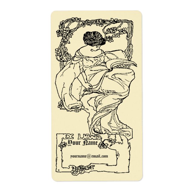 Jugendstil Ex Libris Girl & Book on Rose Vorlage (Vorne)