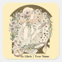 Jugendstil-Ex-Libris-Girl mit Book & Stars