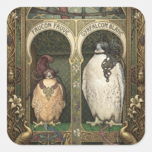 Jugendstil Falke - Raubvogel Falknerei Quadratischer Aufkleber