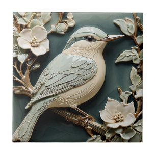 Jugendstil Faux-Relief Kleiber Vogel R Türkis Fliese