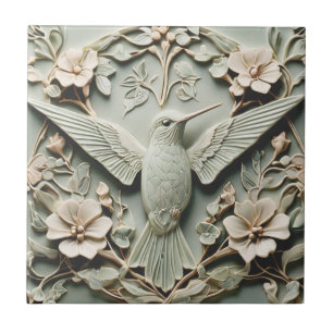 Jugendstil Faux-Relief rechter Kolibri Vogel Fliese