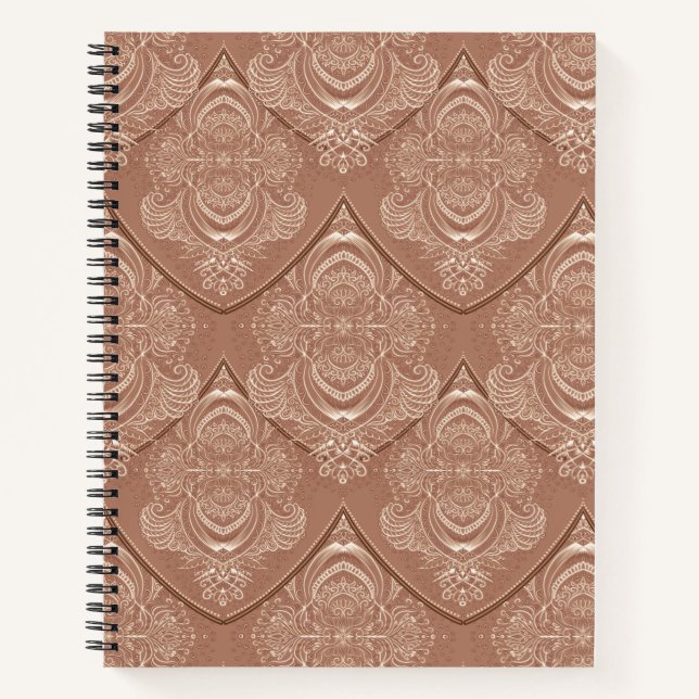 Jugendstil-Feder-Muster in Orange Notizbuch (Vorderseite)