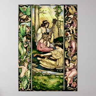 Jugendstil-Feienmusiker Vintage-Illustration Poster